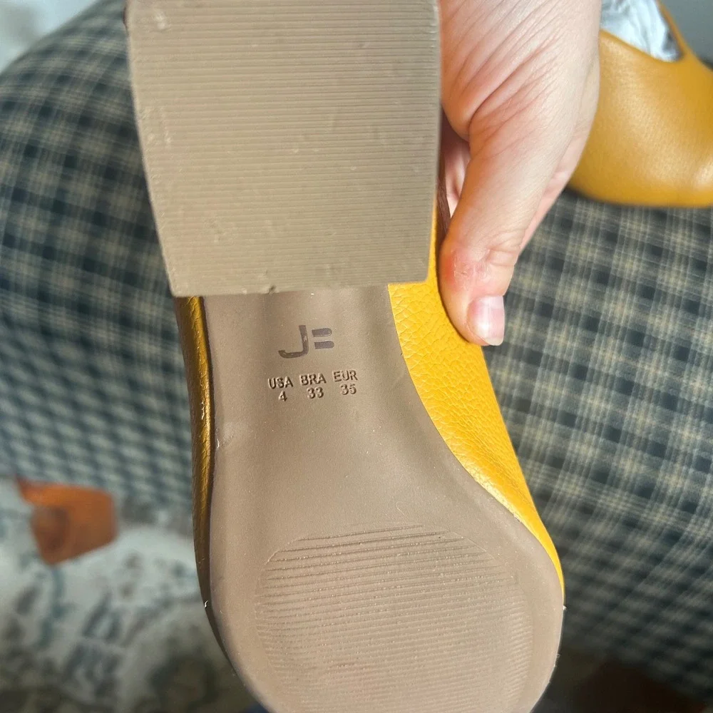 Jorge Bischoff Pebbled Leather Slingback Block Heel Sandal Size 4 Mustard Yellow